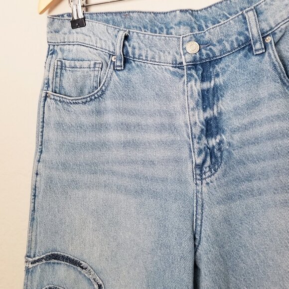 Pacsun Eco Light Blue Patchwork 90s Baggy Jeans 27 Wide Leg Baggy Heart Star Y2K - Picture 7 of 15